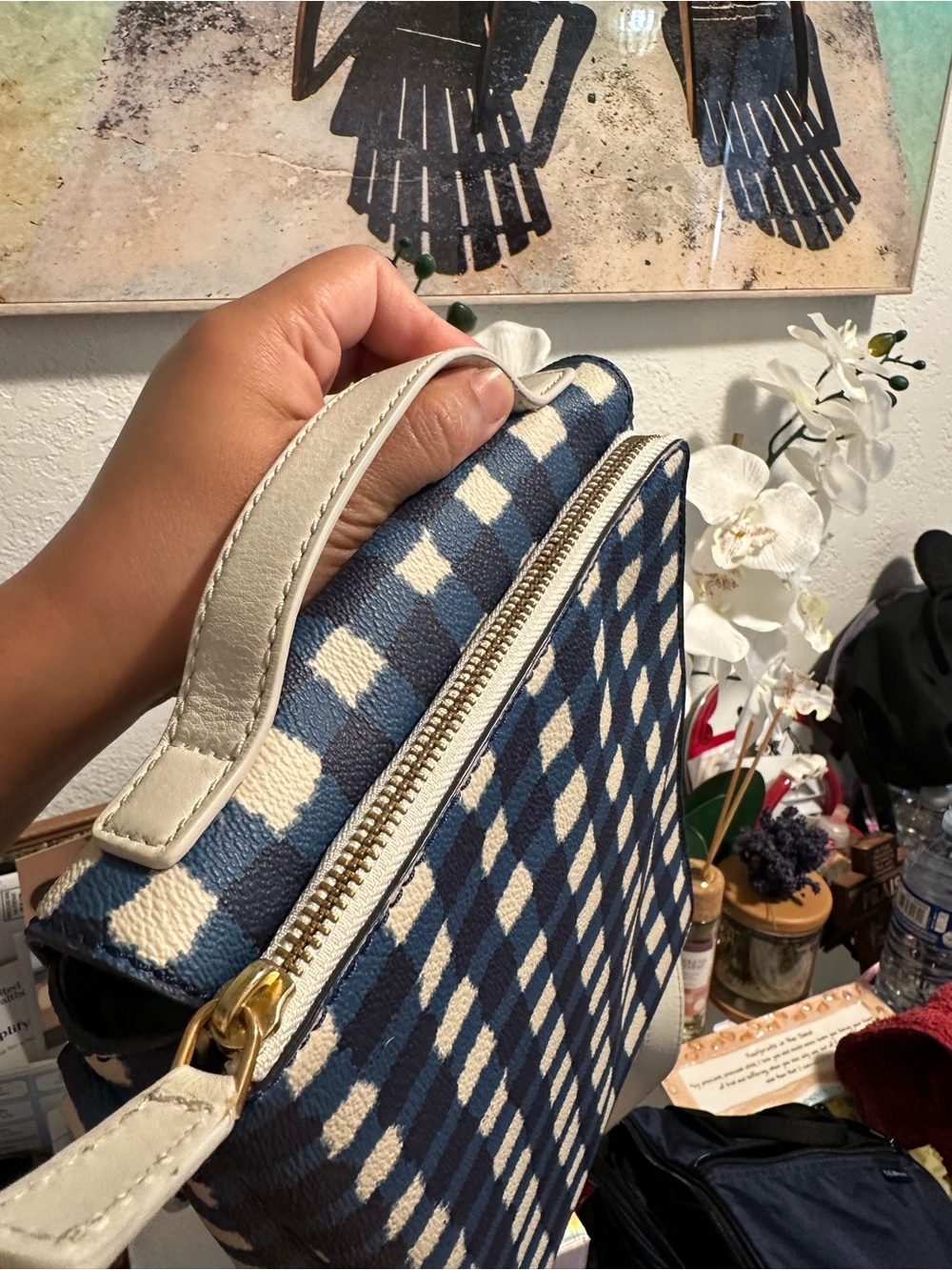 Marc by Marc Jacobs Navy & White Check Canvas Backpack Crossbody - Picture 4 of 11